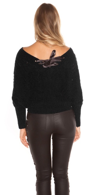 XL V-Cut knit sweater with lacing Black